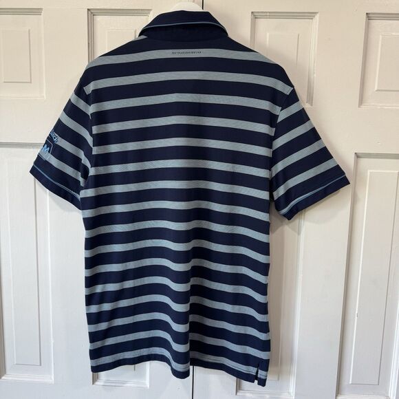 Extracurricular Polo Shirt Mens L Blue Striped Embroidered Logo Golf Dad Casual - Picture 3 of 9